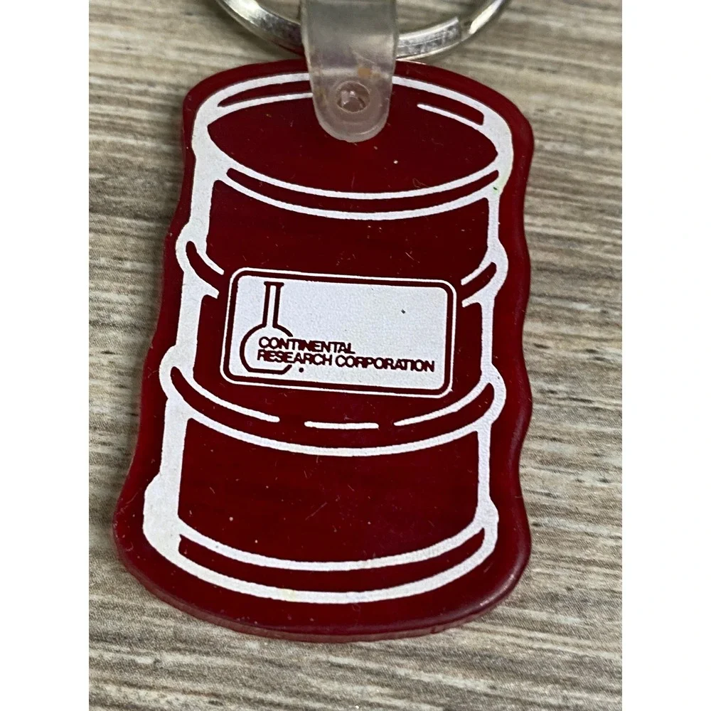Vintage Continental Research Corporation Red Oil Drum Barrel Keychain Fob